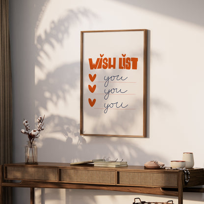 Premium Poster of Wish List Hearts and You Text Art Decorative Posters