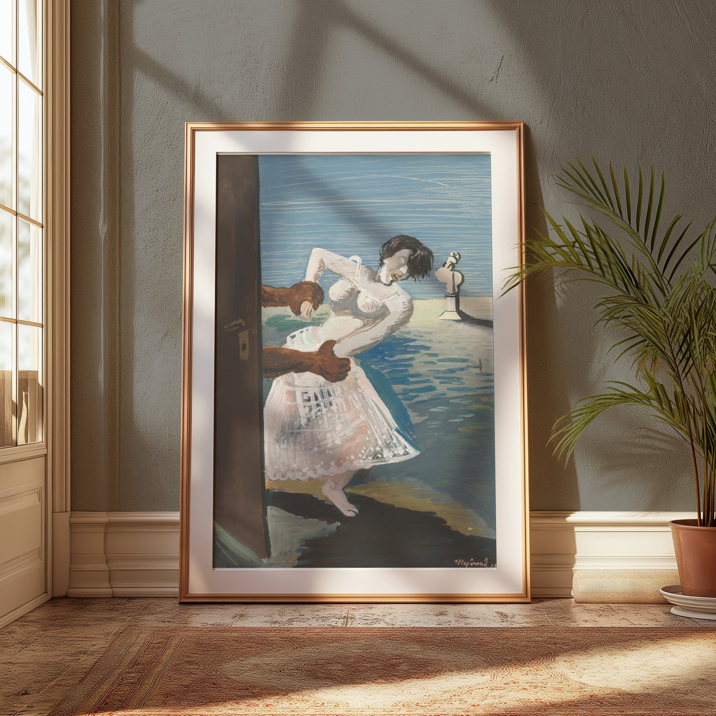 Premium Poster of Woman Being Pulled Through Doorway Art Style Posters