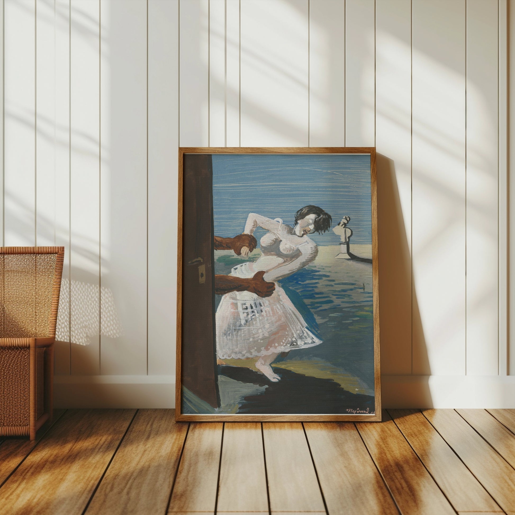 Premium Poster of Woman Being Pulled Through Doorway Art Style Posters