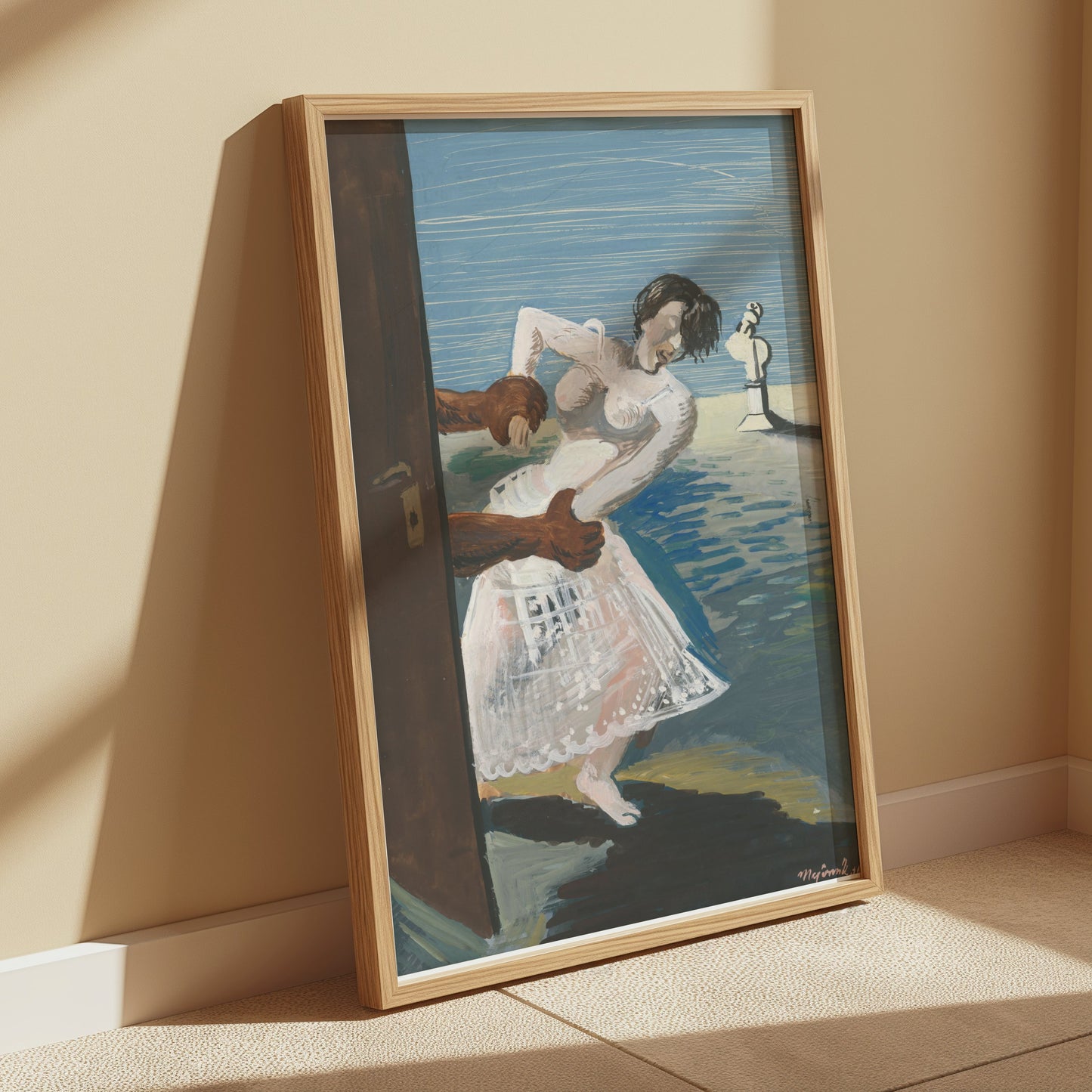 Premium Poster of Woman Being Pulled Through Doorway Art Style Posters