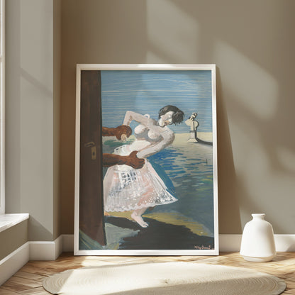 Premium Poster of Woman Being Pulled Through Doorway Art Style Posters