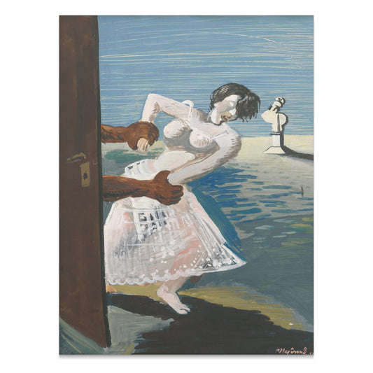 Premium Poster of Woman Being Pulled Through Doorway Art Style Posters