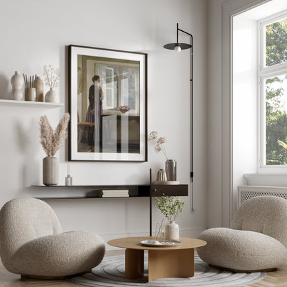 Premium Poster of Woman Looking Out Window with Flowers Posters