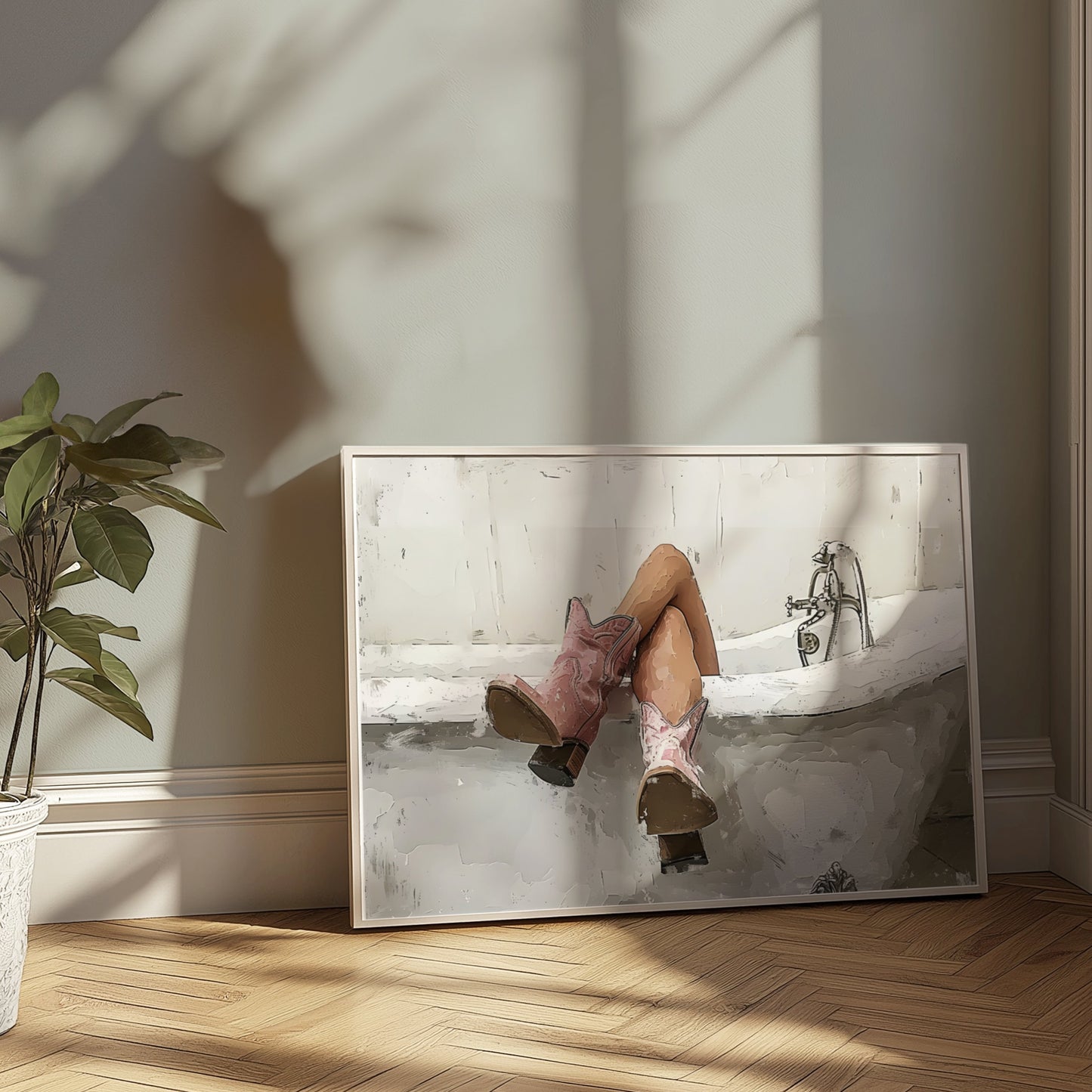 Premium Poster of Woman Relaxing in Bathtub with Cowboy Boots Posters