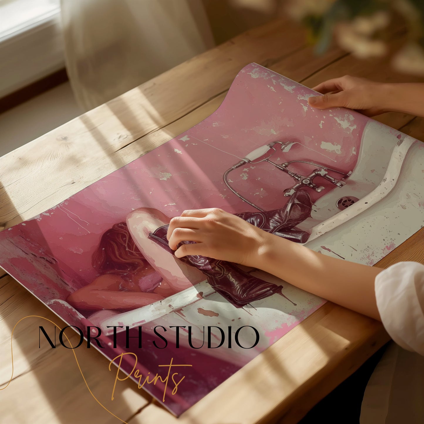 Premium Poster of Woman Relaxing in Vintage Bathtub Artwork Posters