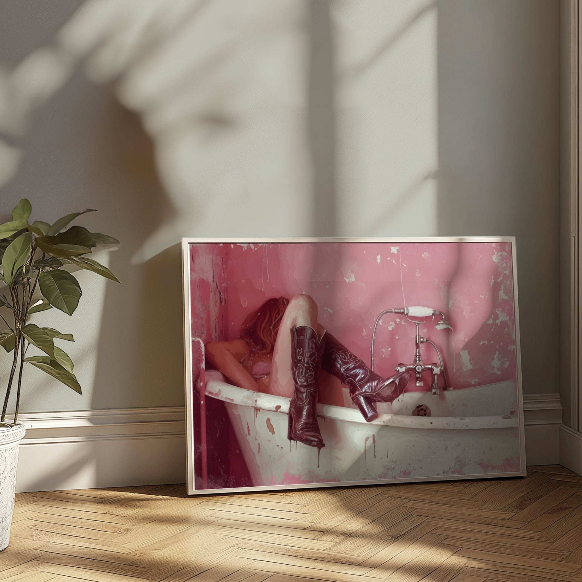 Premium Poster of Woman Relaxing in Vintage Bathtub Artwork Posters