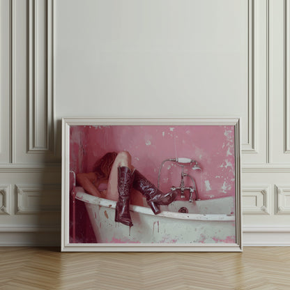 Premium Poster of Woman Relaxing in Vintage Bathtub Artwork Posters