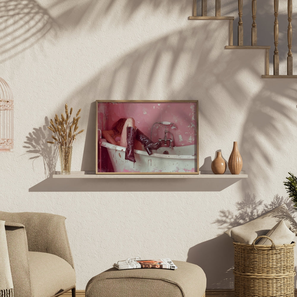 Premium Poster of Woman Relaxing in Vintage Bathtub Artwork Posters