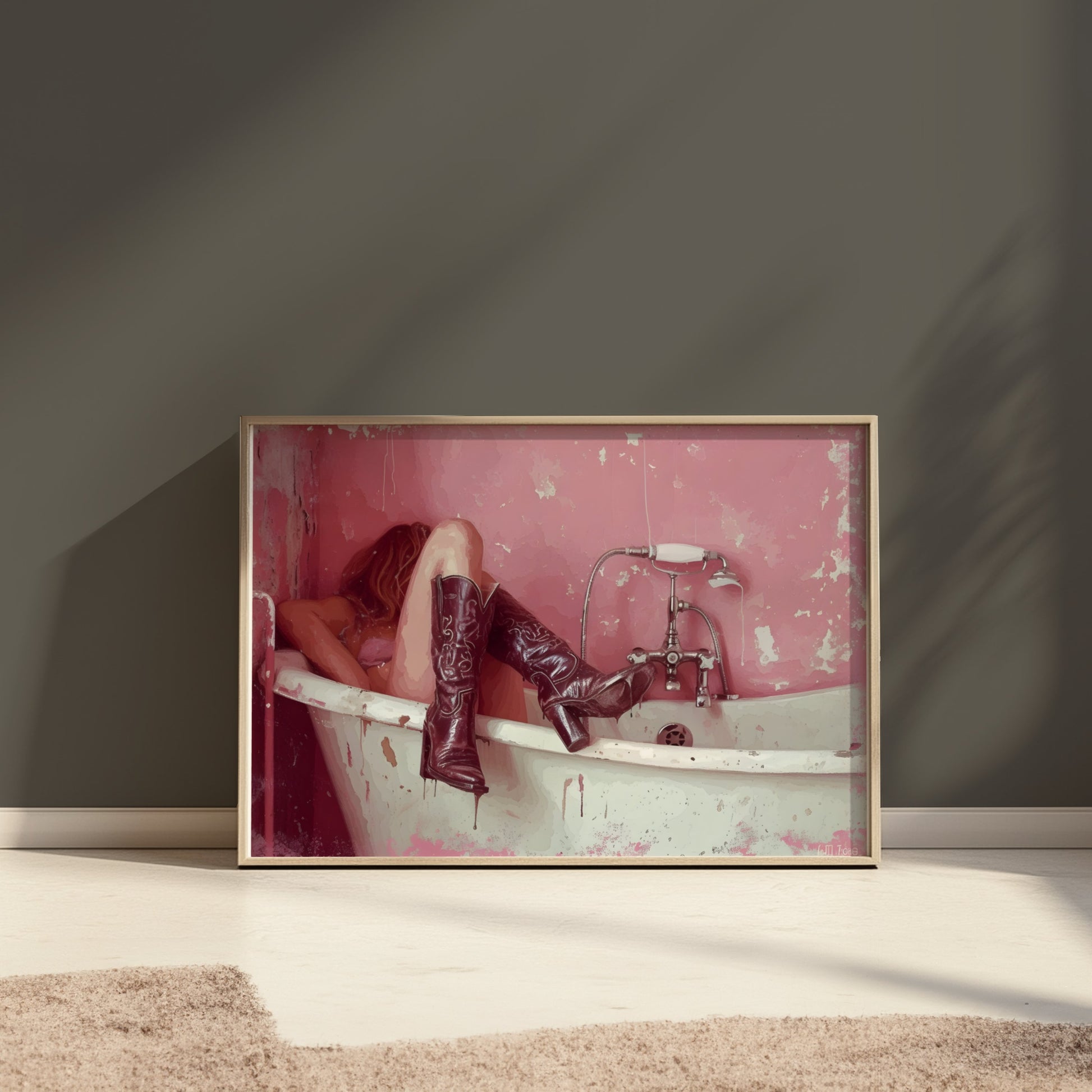Premium Poster of Woman Relaxing in Vintage Bathtub Artwork Posters