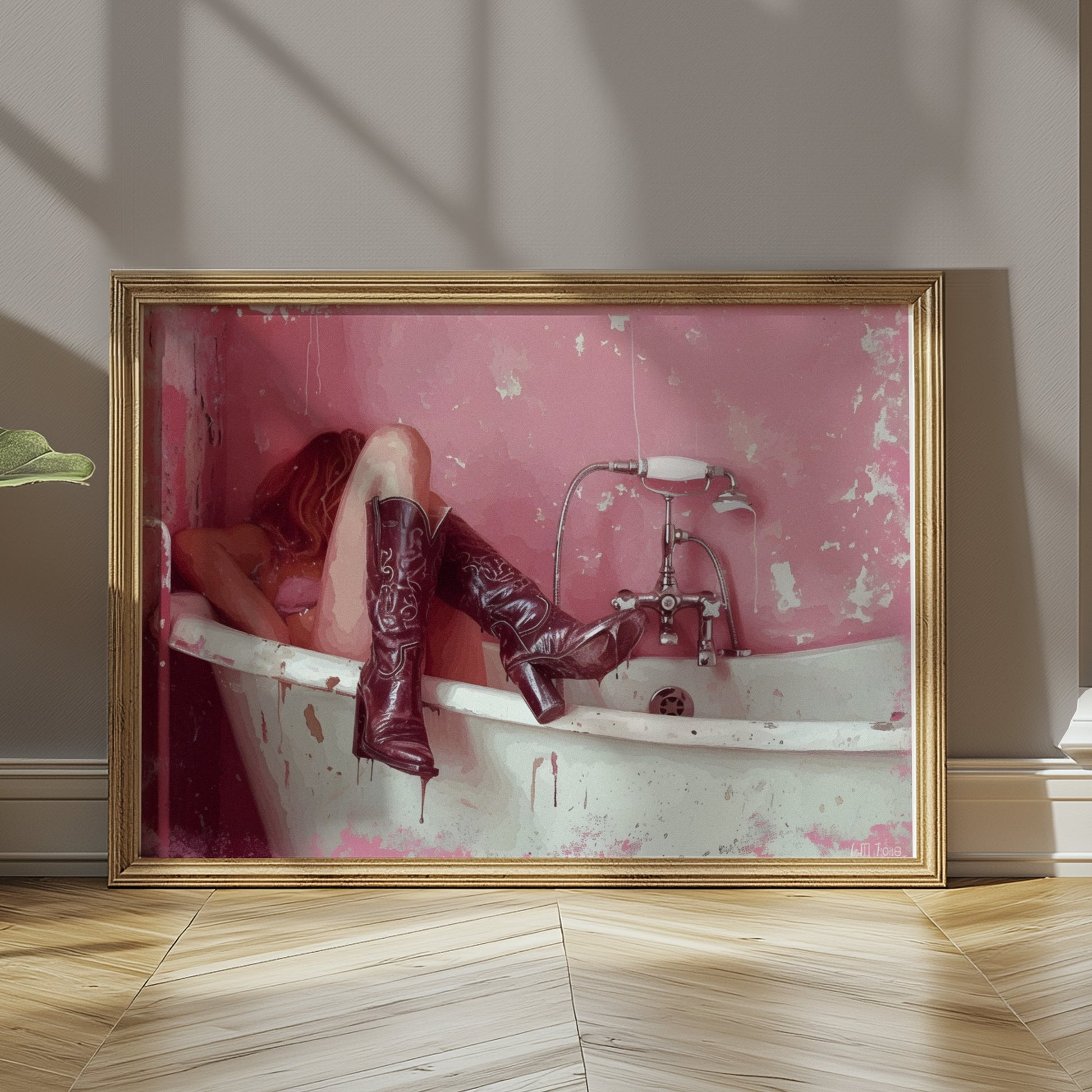 Premium Poster of Woman Relaxing in Vintage Bathtub Artwork Posters