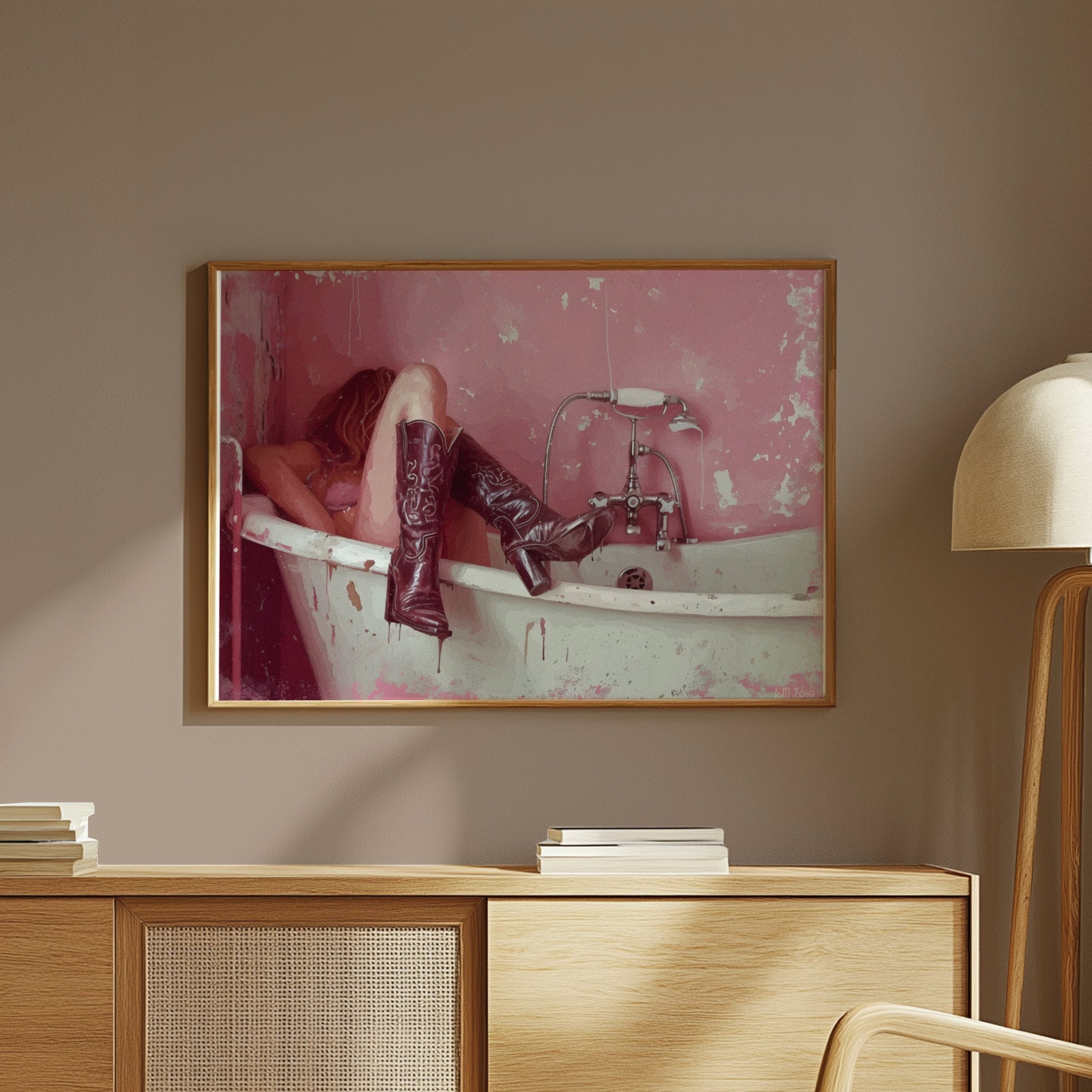 Premium Poster of Woman Relaxing in Vintage Bathtub Artwork Posters