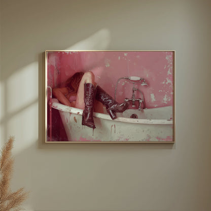 Premium Poster of Woman Relaxing in Vintage Bathtub Artwork Posters