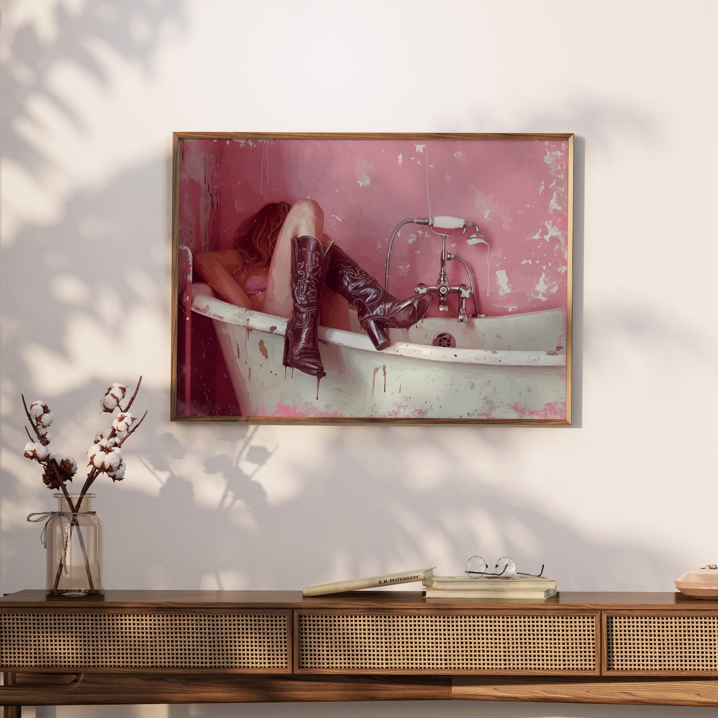 Premium Poster of Woman Relaxing in Vintage Bathtub Artwork Posters
