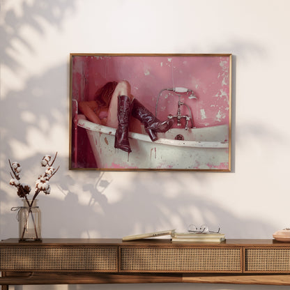 Premium Poster of Woman Relaxing in Vintage Bathtub Artwork Posters