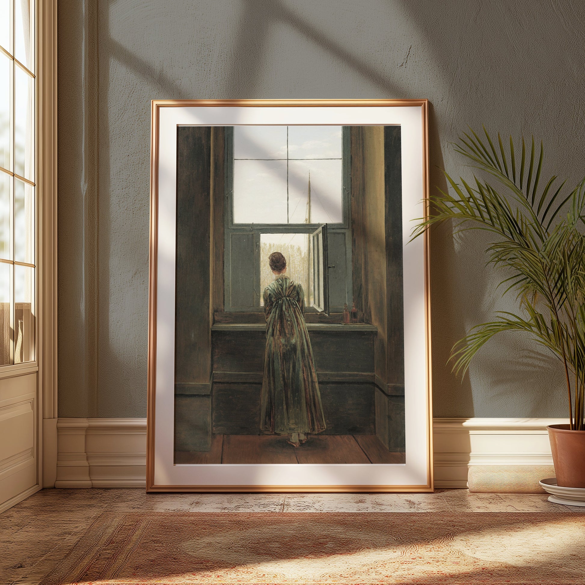 Premium Poster of Woman Standing by a Window Art Print Posters