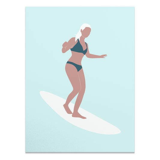 Premium Poster of Woman Surfing Light Blue Posters