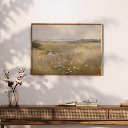 Premium Poster of Woman Walking Through Wildflower Field Art Posters