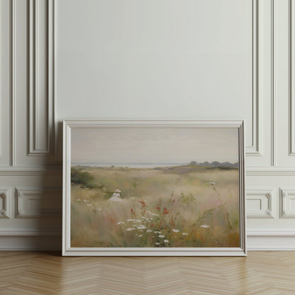 Premium Poster of Woman Walking Through Wildflower Field Art Posters