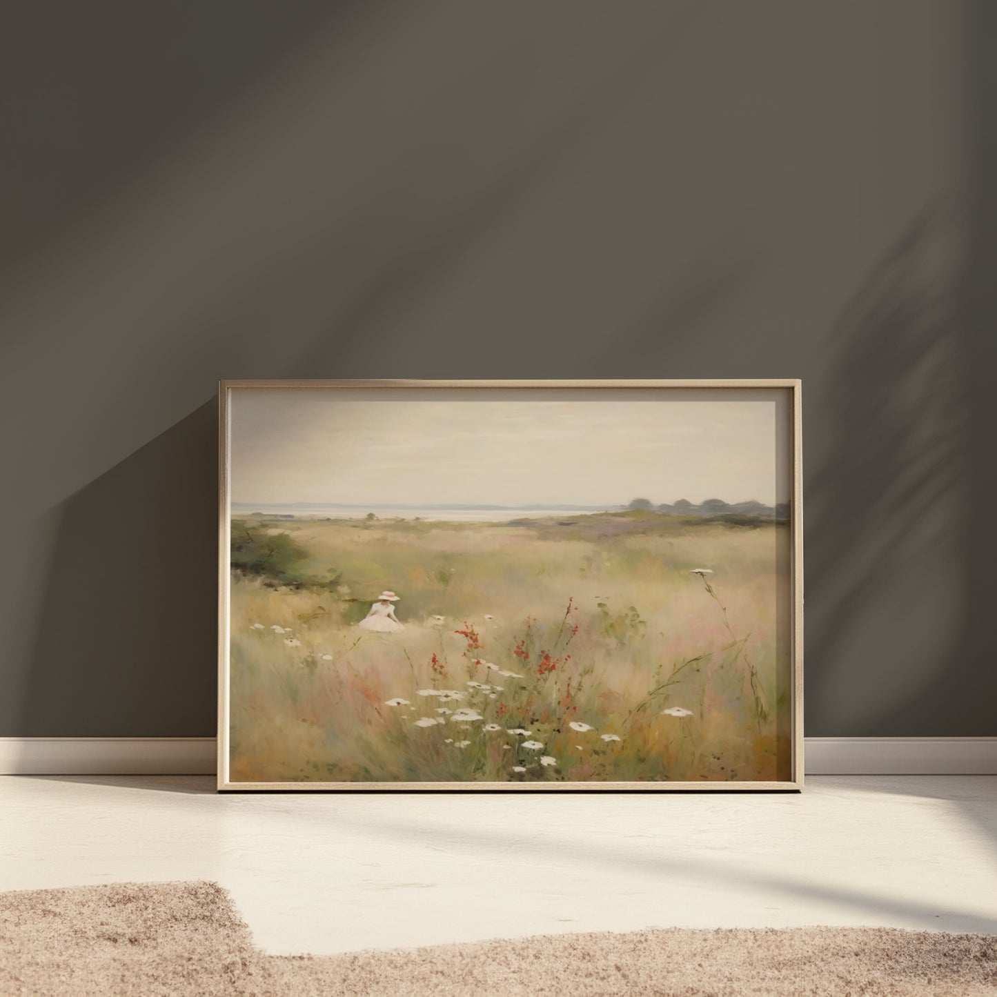 Premium Poster of Woman Walking Through Wildflower Field Art Posters