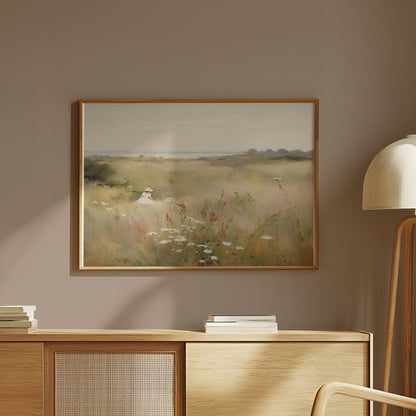Premium Poster of Woman Walking Through Wildflower Field Art Posters