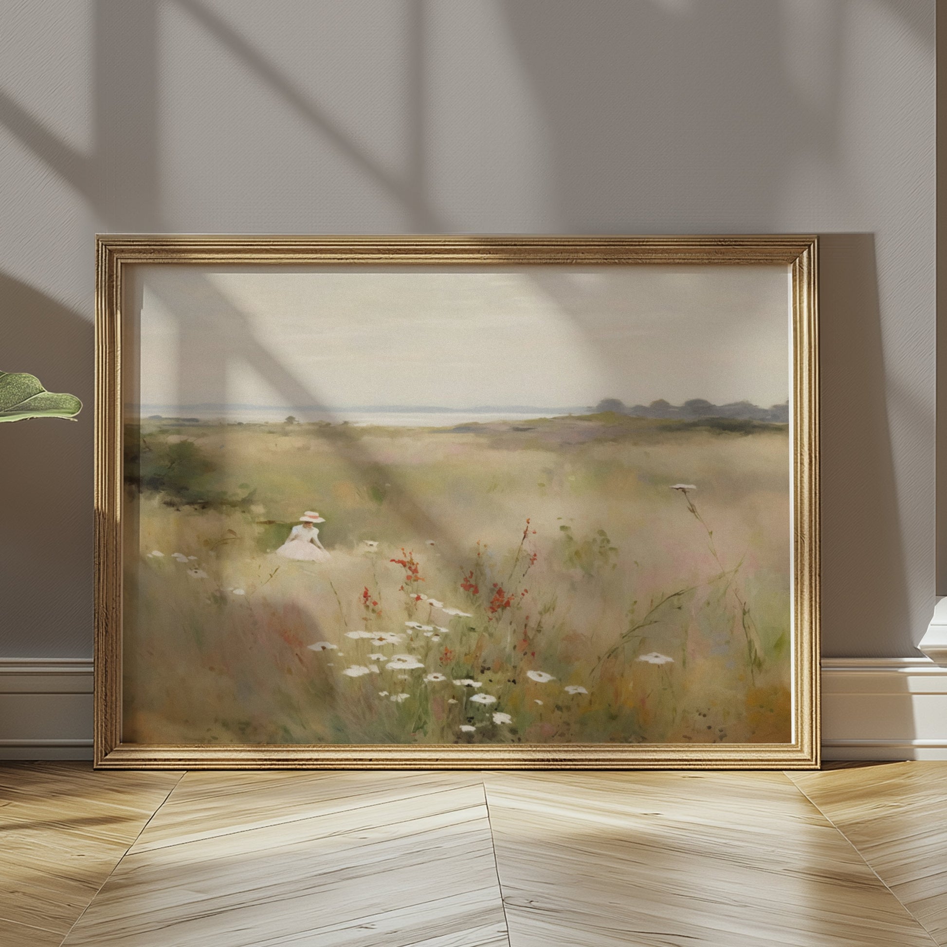 Premium Poster of Woman Walking Through Wildflower Field Art Posters