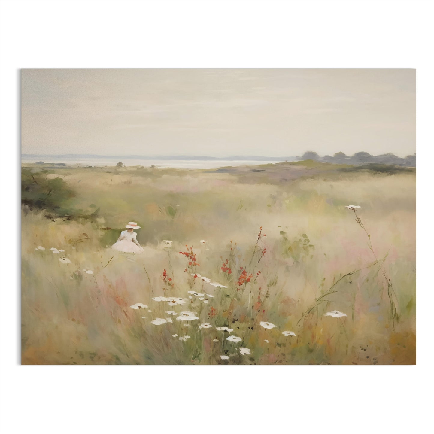 Premium Poster of Woman Walking Through Wildflower Field Art Posters