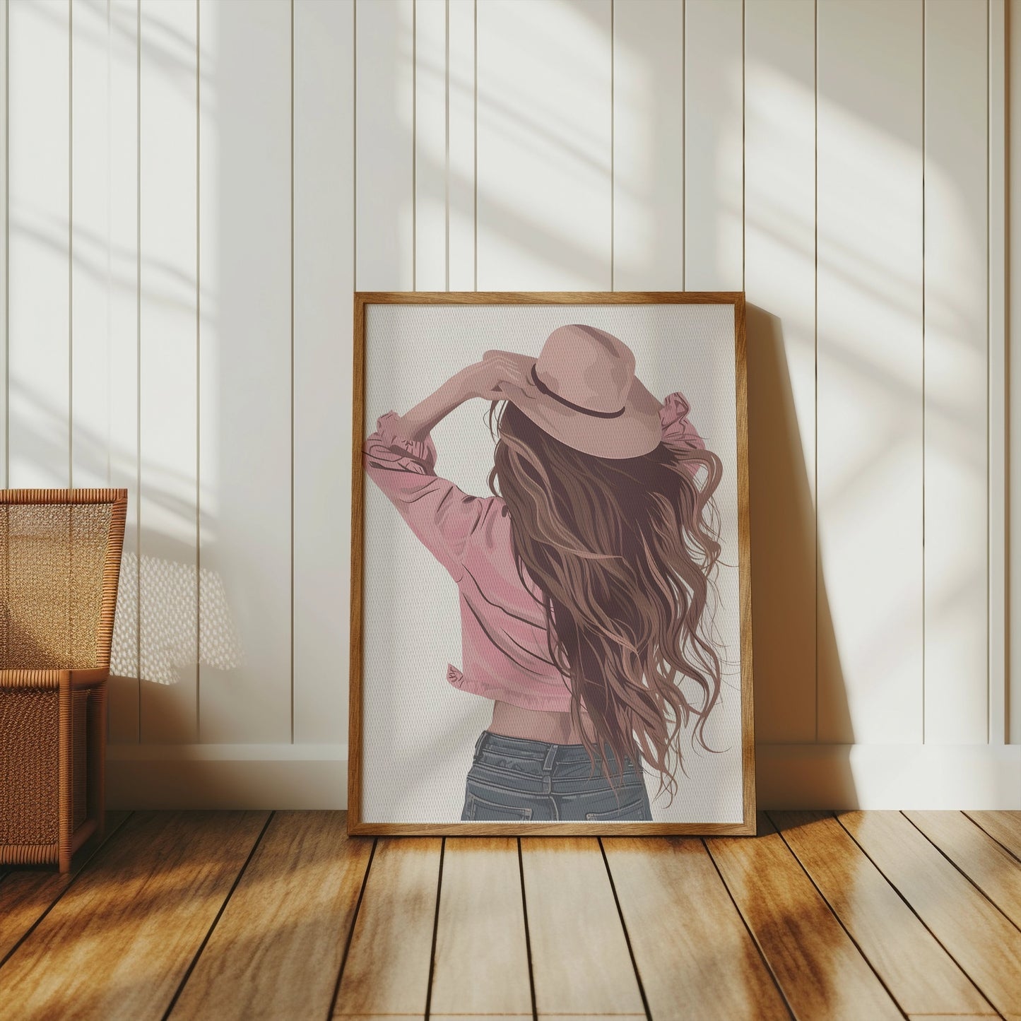 Premium Poster of Woman Wearing Hat with Long Flowing Hair Posters