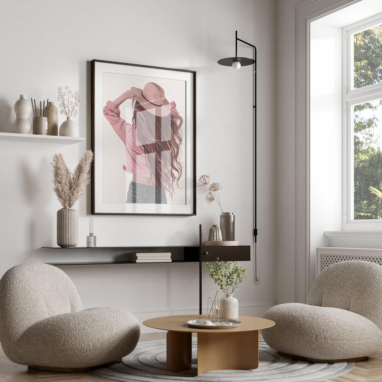 Premium Poster of Woman Wearing Hat with Long Flowing Hair Posters