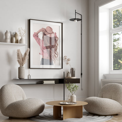 Premium Poster of Woman Wearing Hat with Long Flowing Hair Posters
