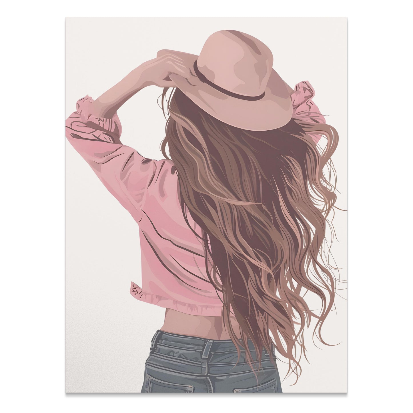 Premium Poster of Woman Wearing Hat with Long Flowing Hair Posters