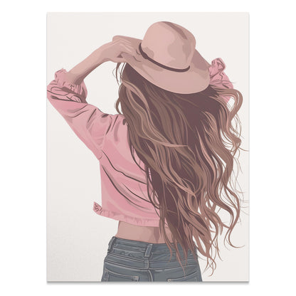 Premium Poster of Woman Wearing Hat with Long Flowing Hair Posters