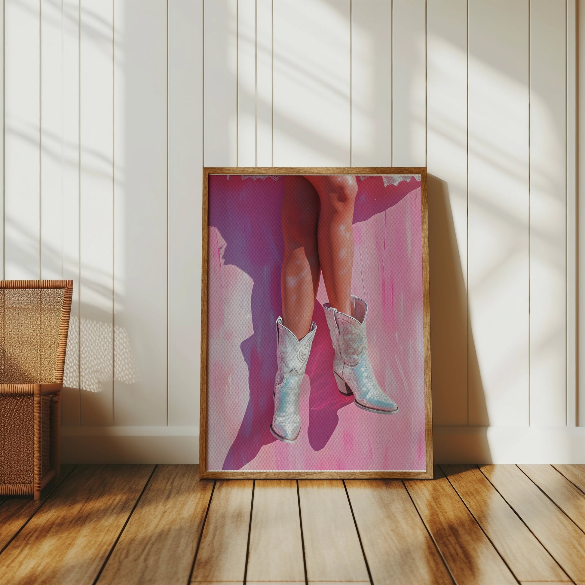 Premium Poster of Woman Wearing Shiny Western Cowboy Boots Posters