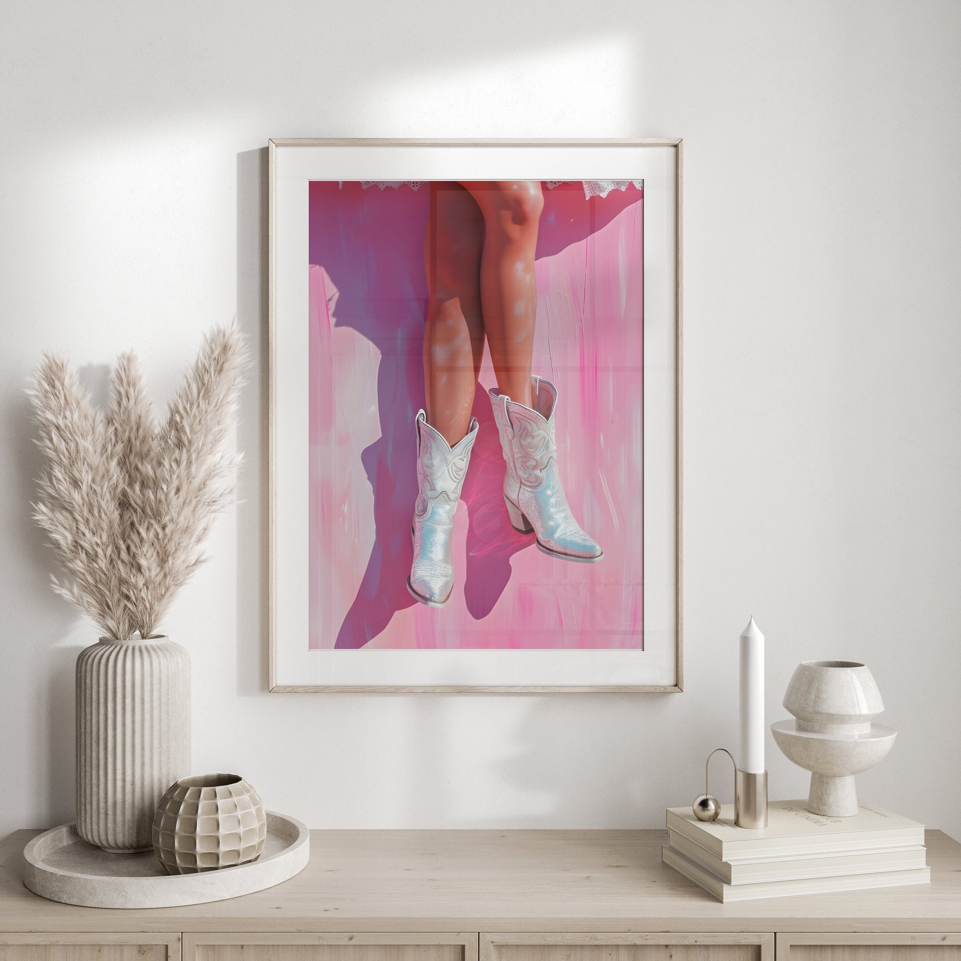 Premium Poster of Woman Wearing Shiny Western Cowboy Boots Posters