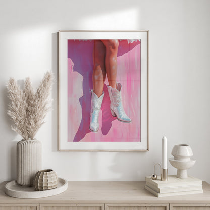 Premium Poster of Woman Wearing Shiny Western Cowboy Boots Posters