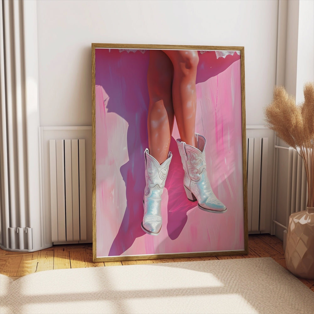 Premium Poster of Woman Wearing Shiny Western Cowboy Boots Posters