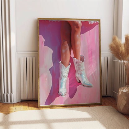 Premium Poster of Woman Wearing Shiny Western Cowboy Boots Posters
