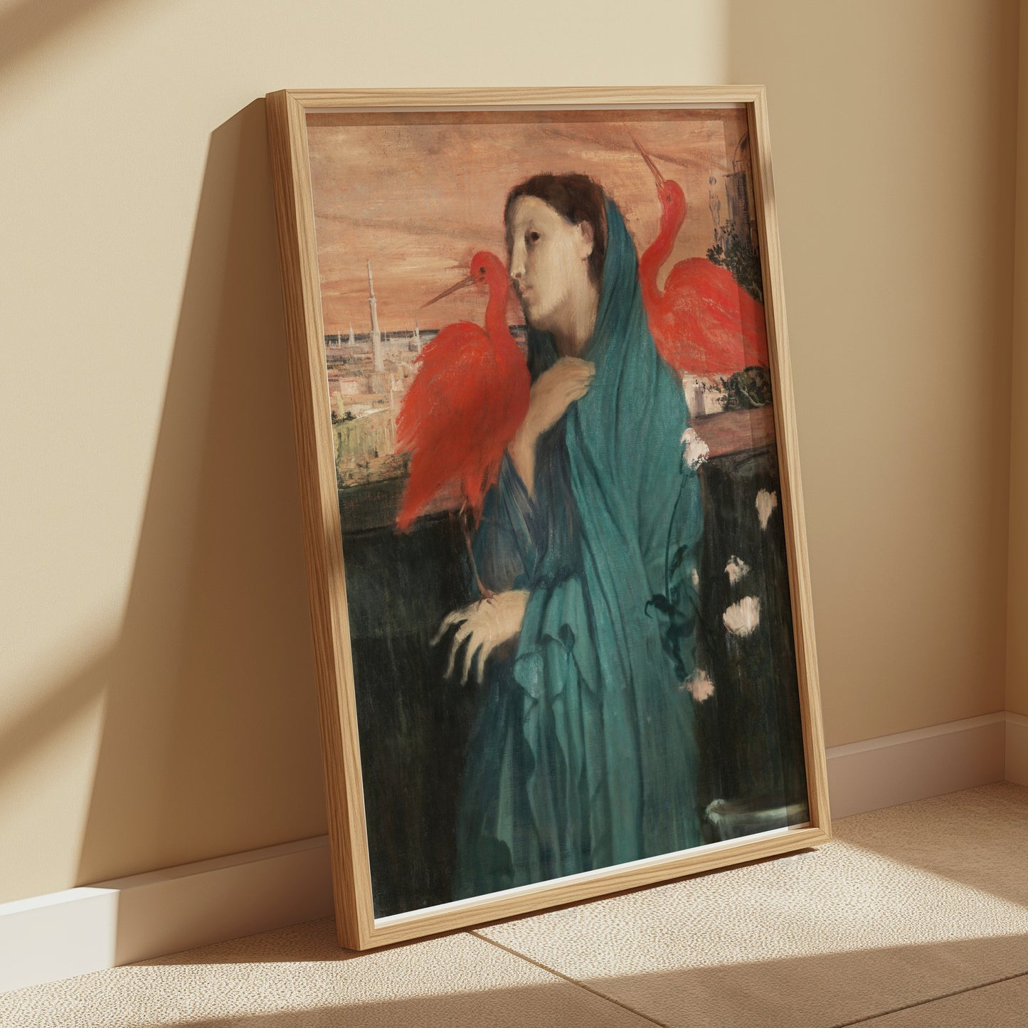 Premium Poster of Woman With Two Red Birds Art Print Posters