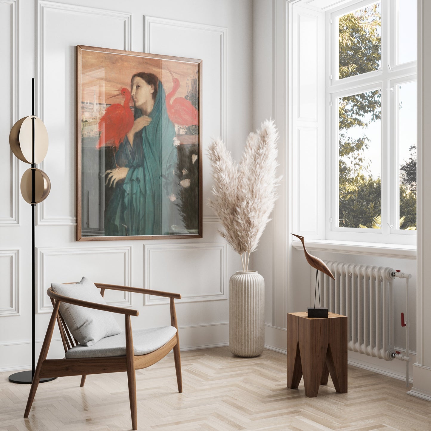 Premium Poster of Woman With Two Red Birds Art Print Posters