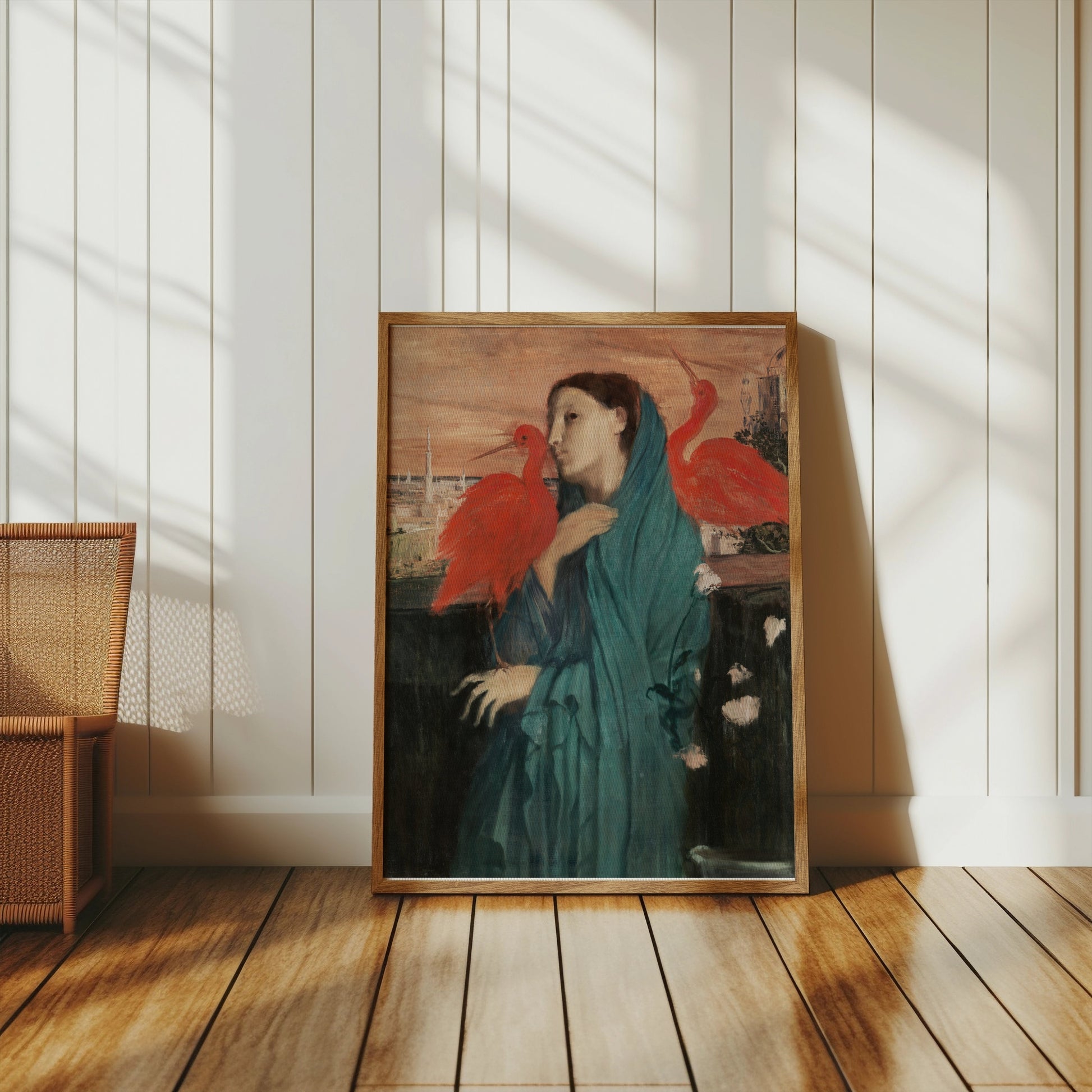 Premium Poster of Woman With Two Red Birds Art Print Posters