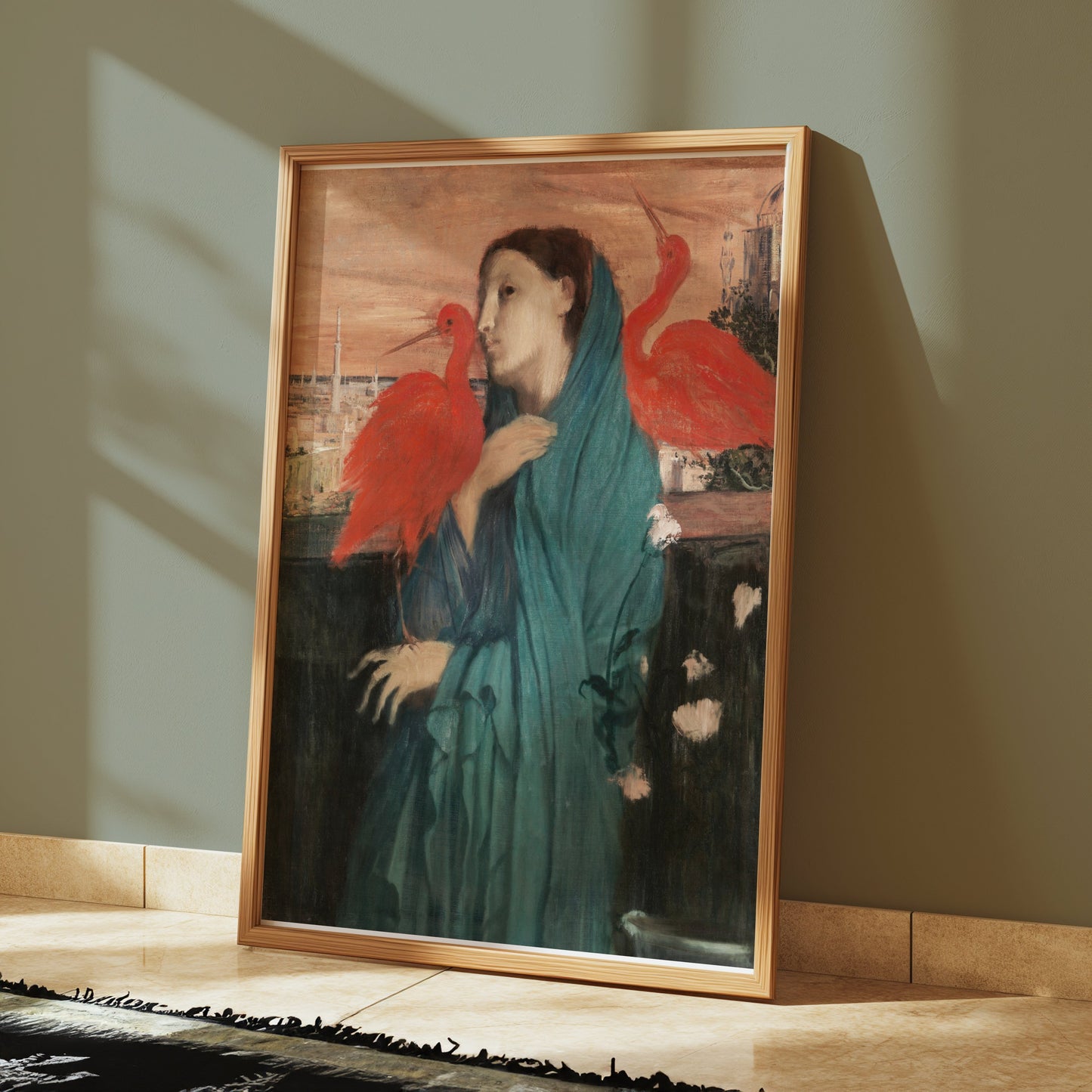 Premium Poster of Woman With Two Red Birds Art Print Posters