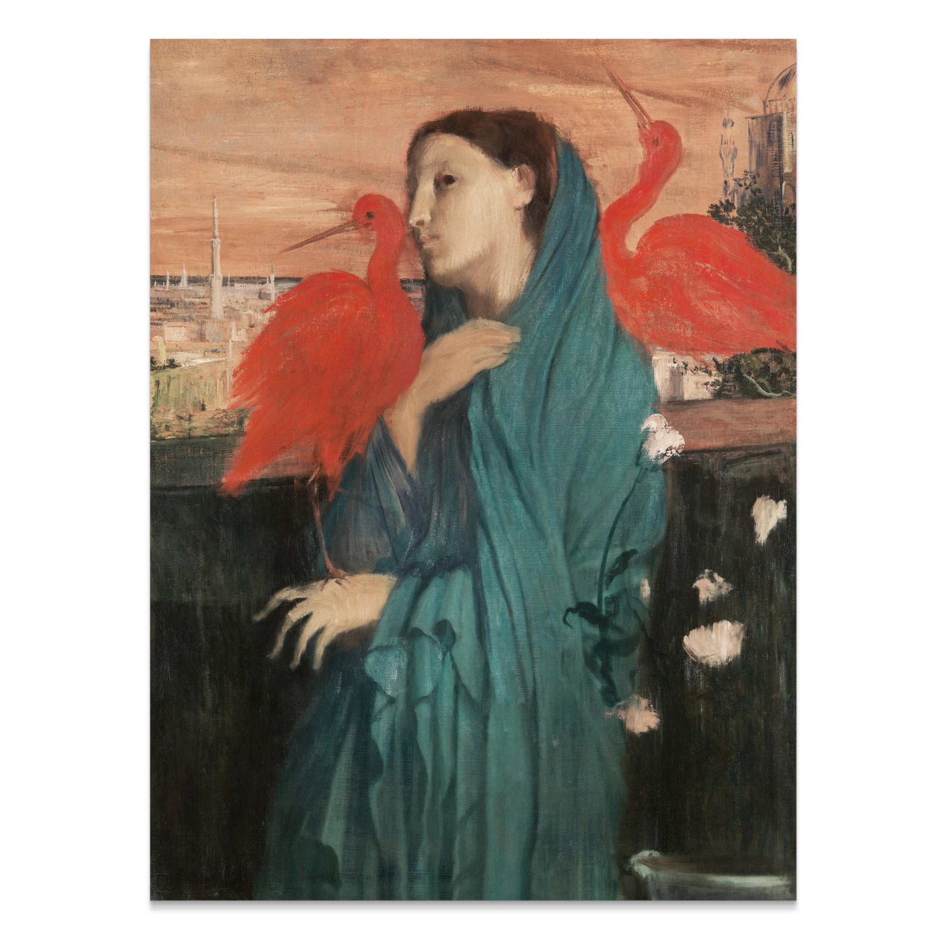 Premium Poster of Woman With Two Red Birds Art Print Posters