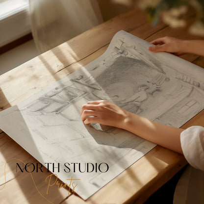 Premium Poster of Woman Working in Kitchen Sketch Art Wall Posters