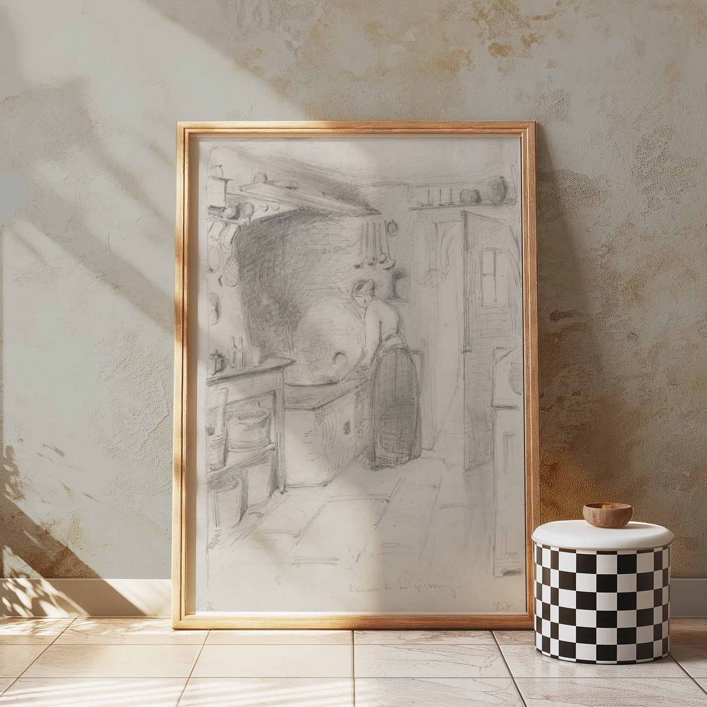 Premium Poster of Woman Working in Kitchen Sketch Art Wall Posters