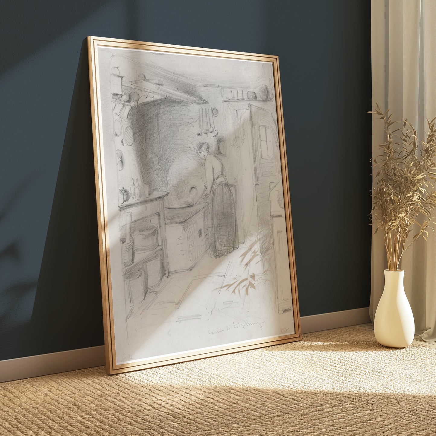Premium Poster of Woman Working in Kitchen Sketch Art Wall Posters