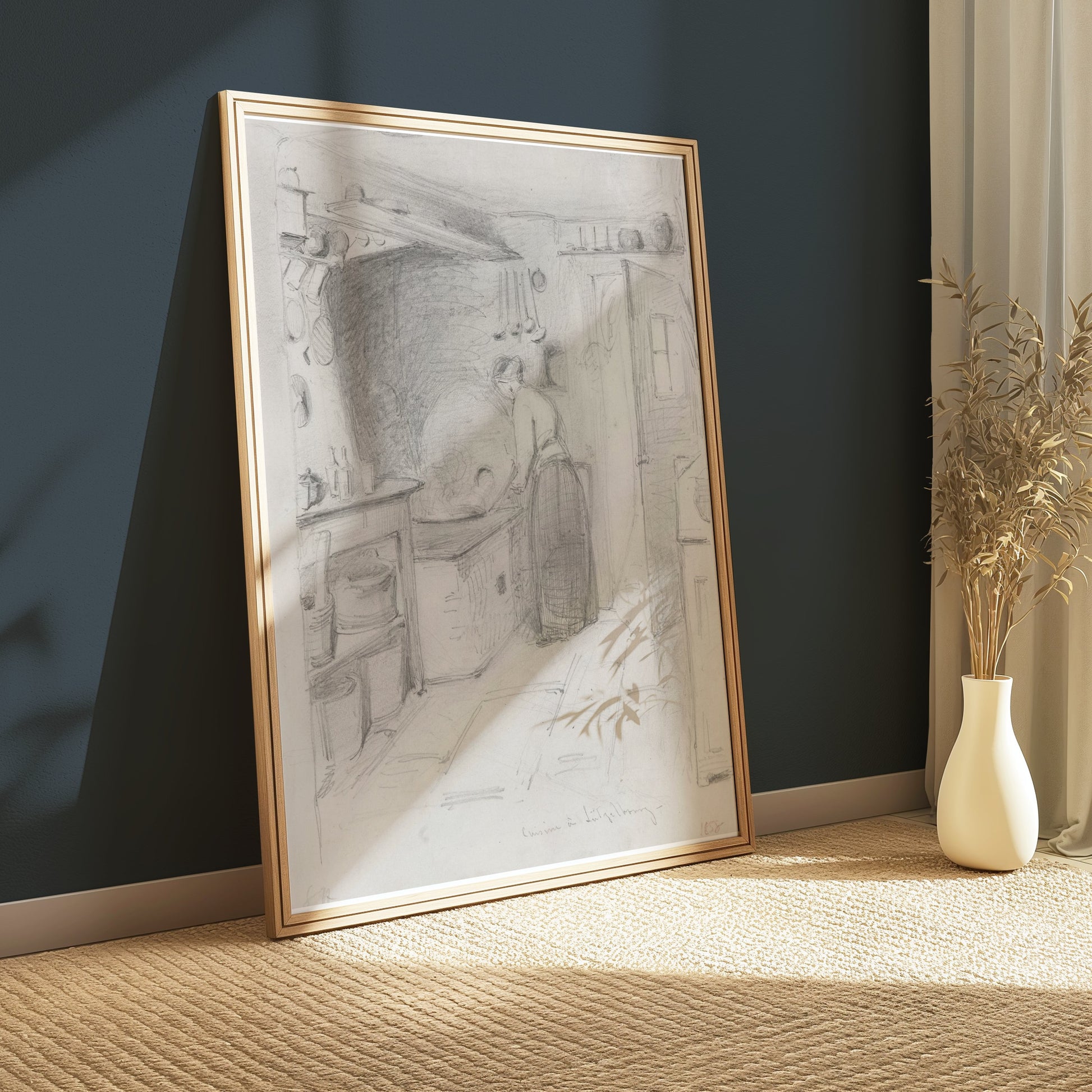 Premium Poster of Woman Working in Kitchen Sketch Art Wall Posters