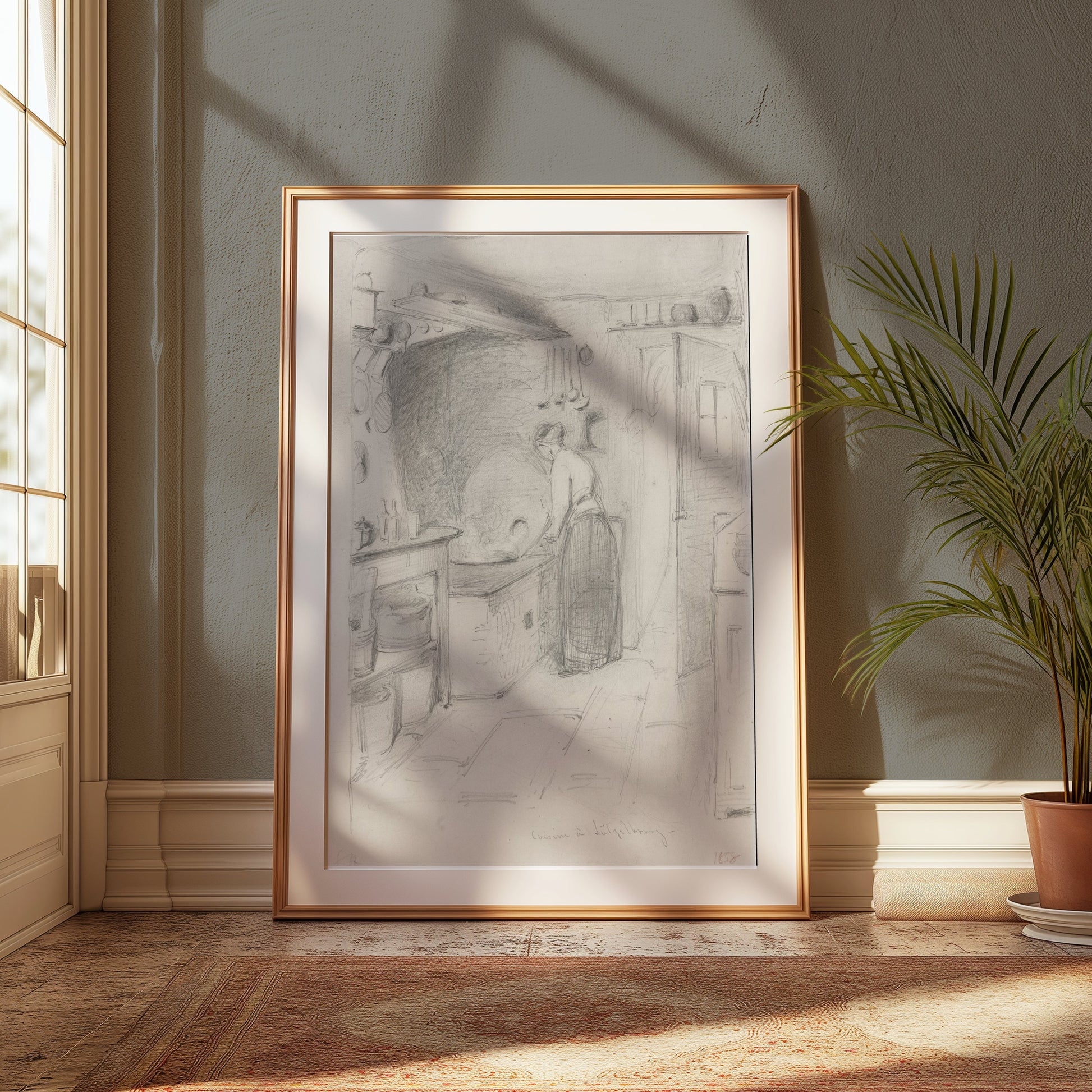 Premium Poster of Woman Working in Kitchen Sketch Art Wall Posters