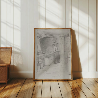 Premium Poster of Woman Working in Kitchen Sketch Art Wall Posters