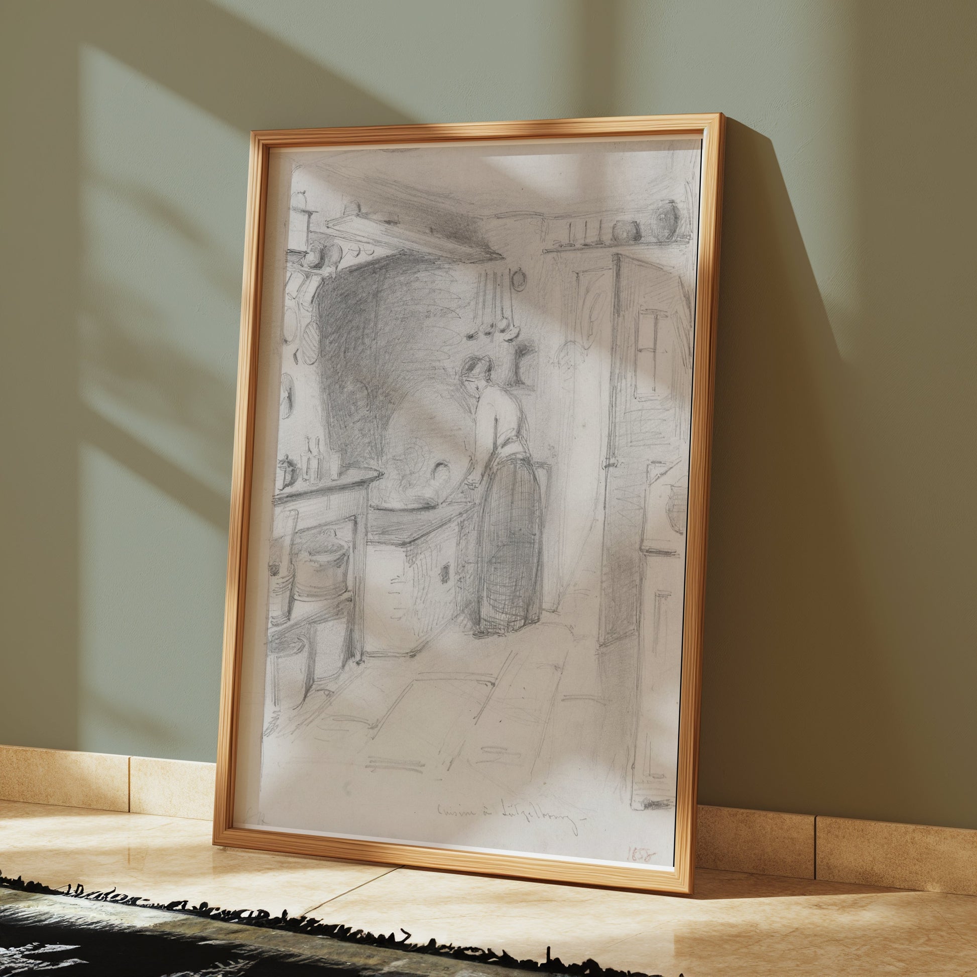 Premium Poster of Woman Working in Kitchen Sketch Art Wall Posters