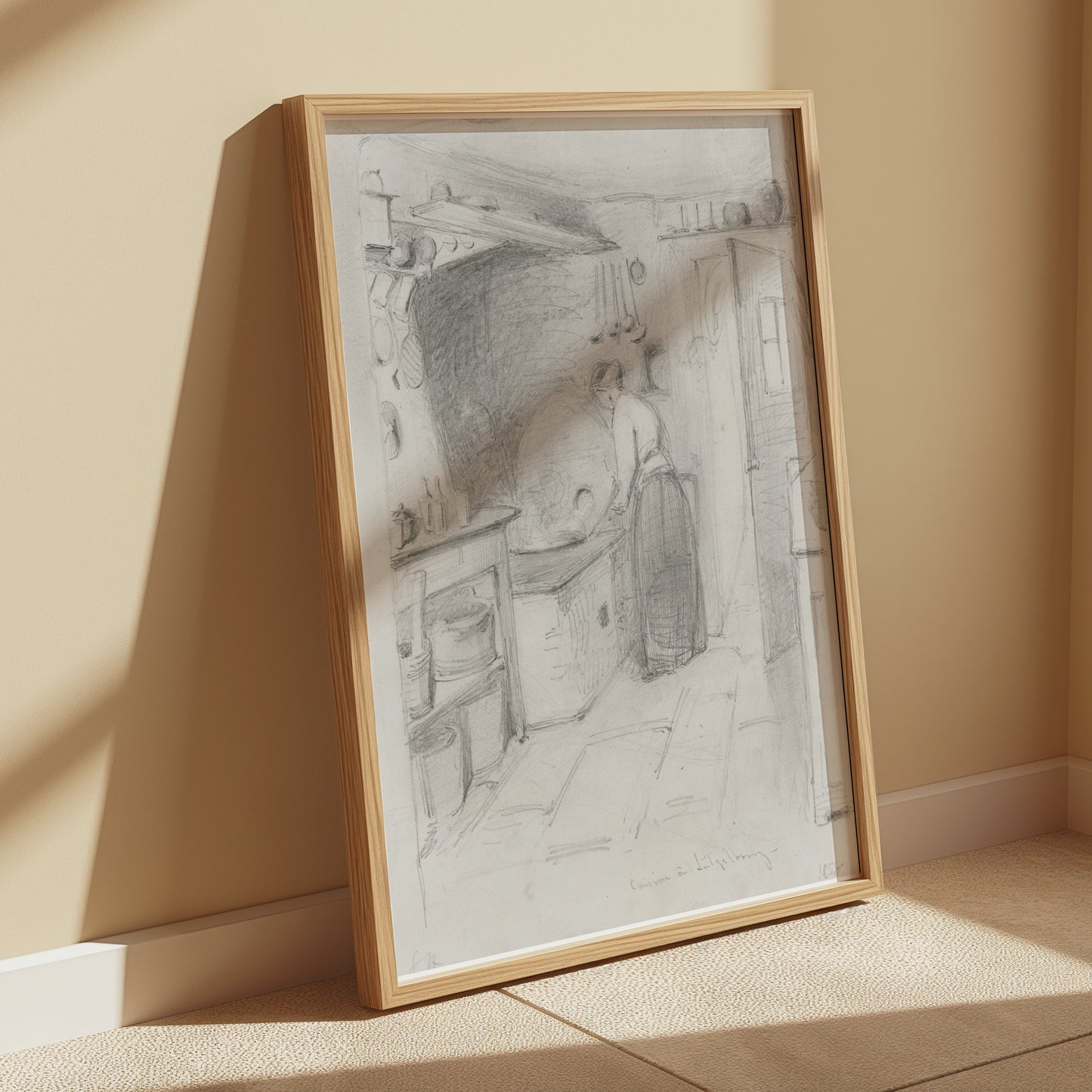 Premium Poster of Woman Working in Kitchen Sketch Art Wall Posters