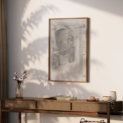 Premium Poster of Woman Working in Kitchen Sketch Art Wall Posters